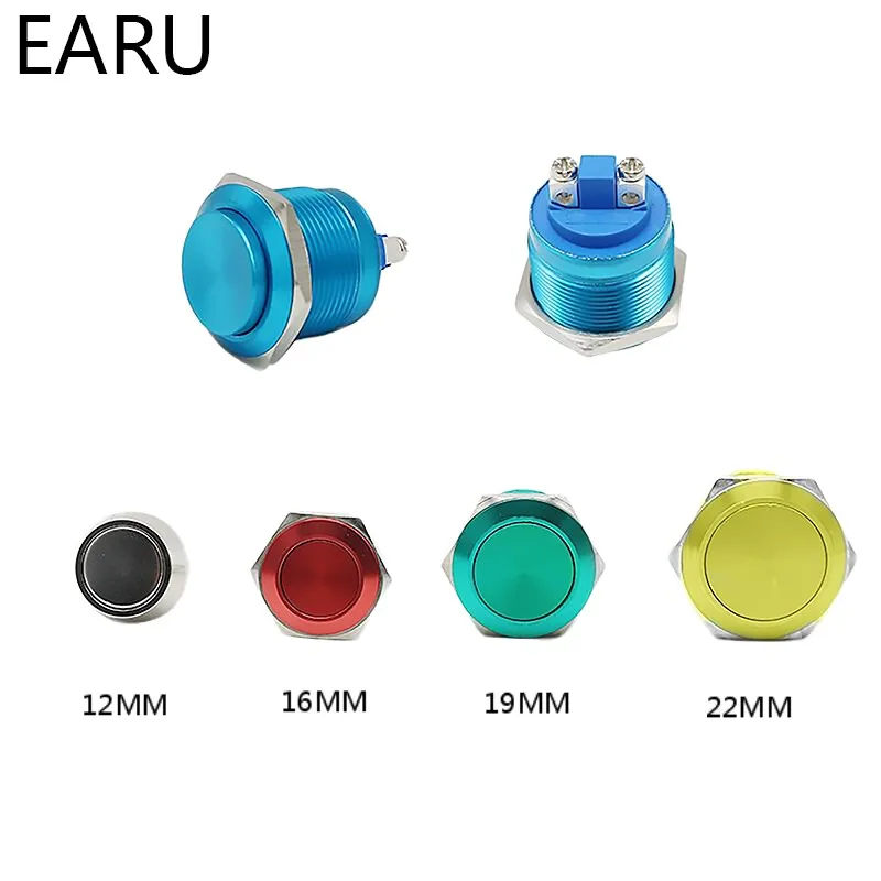 1pc Metal Push Button Switch Waterproof Oxidation Momentary 12mm/16mm/19mm/22mm Red Blue Black Green Golden Silver 1NO PC Power afbeelding