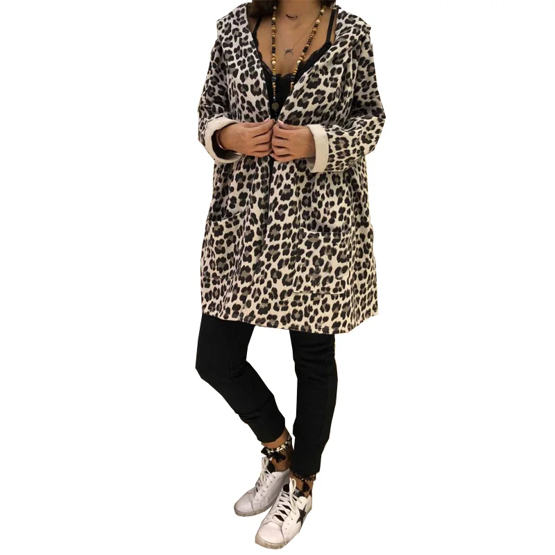

New Women's Ladies Winter Coats Leopard Printed Warm Jacket Plus Size Shaggy Hooded Coat Long Sleeve Outerwear Jacket