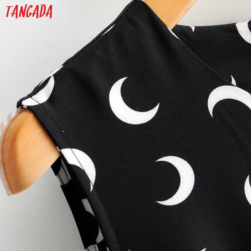 Tangada Women summer moon print black jumpsuit sleeveless zipper female casual slash Jumpsuit 1F158 Tangada Women summer moon print black jumpsuit sleeveless zipper female casual slash Jumpsuit 1F158