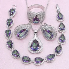 Новое поступление, разноцветные кубические циркония, 925 серебряные ювелирные наборы, женский браслет, серьги, ожерелье, кольцо, Свадебный Рождественский подарок