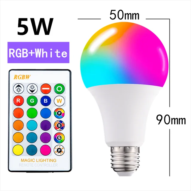 E27 Smart Control Lamp led RGB Light Dimmable for home  RGBW Led Lamp Colorful Changing led bulb Lampada RGBW White Decor Home 5WRGB White
