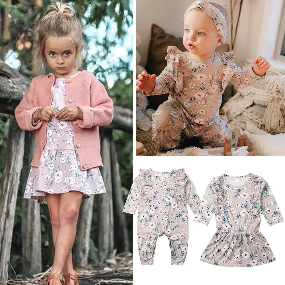 

Newborn Baby Girl Clothes Long Sleeve Ruffles Floral Dress Jumpsuit/ Romper Autumn Clothes Outfits