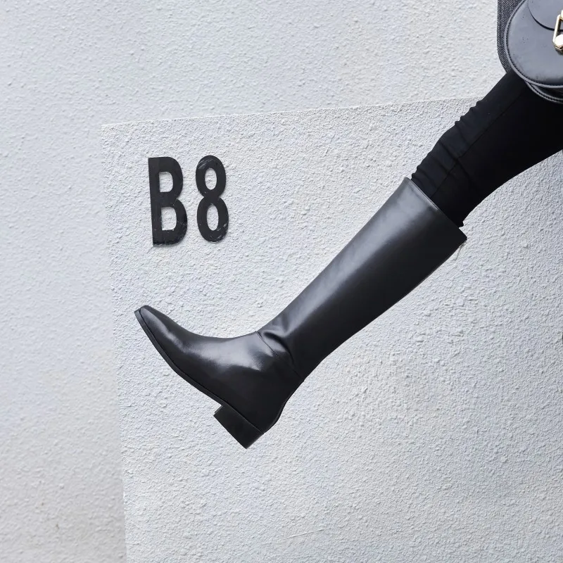 Bootie Women Winter Cow Leather Square Toe Back Zipper Boots Zapatos Fashion Heeled Calf Boots