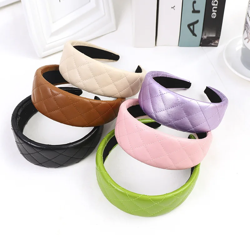 

Fashion Wide Pu Leather Headbands Simple Solid Glossy No-Slip Hairbands Bezel For Women Girls Hair Hoop Accessories Headwear