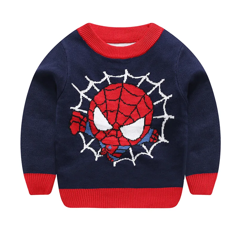 Для детей от 3 до 7 лет Детский свитер г. стиль, модный вязаный пуловер с рисунком Человека-паука, Капитана Америки топ, свитер