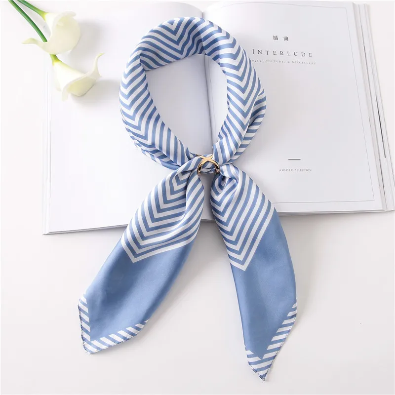

Fashion Hair Scarf For Women Striped Print Handkerchief Bandana Head Silk Satin Scarfs Female Small Shawl Bag Scarves For Ladies