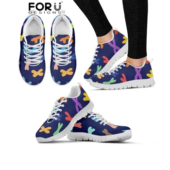 

FORUDESIGNS Women's Sneaker Autism Health Care Pattern Ladies Casual Women Shoes Woman Lace-Up Mesh Breath Sneakers Feminino
