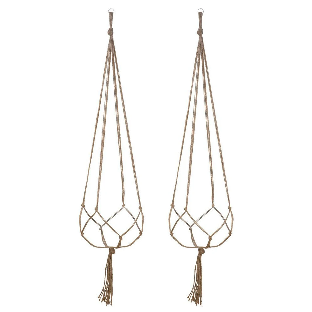 2pcs Indoor Outdoor Flower Pot Holder Knitted Rope Woven Balcony Plant Hanger Hanging Basket Garden Handmade Patio Countyard