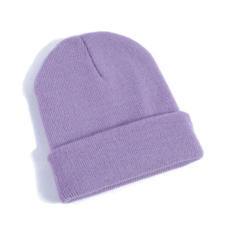 Light purple Милые зимние шапки бини вязанные одноцветные модные шапки осень зима унисекс теплая шапка s Дамская Повседневная Хип-хоп шапка с вышивкой - Цвет: Light purple