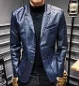Plus Size M-7XL Spring Autumn Men Washing PU Leather Motorcycle Jackets for Male Coat Color Khaki / Brown / Black / White /Red - Color: dark  blue