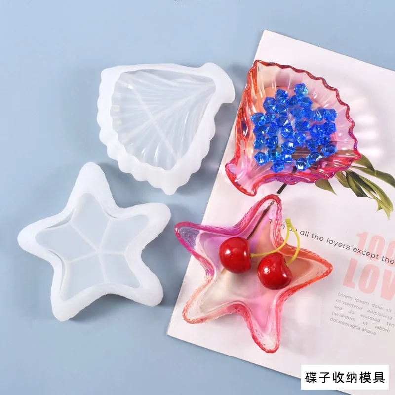 New Mirror Crystal Silicone Leaf Starfish Dish Mold Fruit Table Containing Box DIY Epoxy UV Resin Craft Art Mould