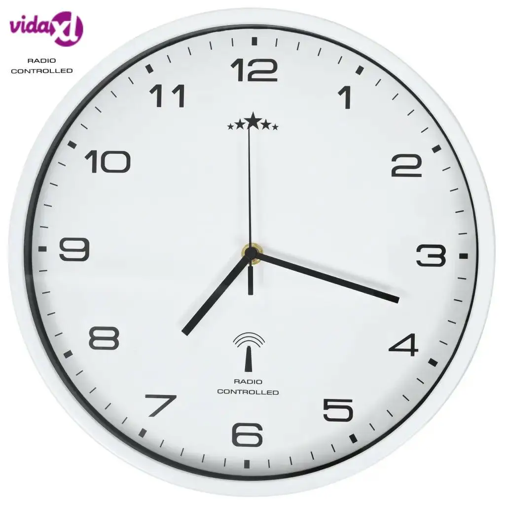 

VidaXL 31 Cm Radio Controlled Wall Clock With Quartz Movement Home Decor Digital Clock For Office Christmas Gift Circular Clock