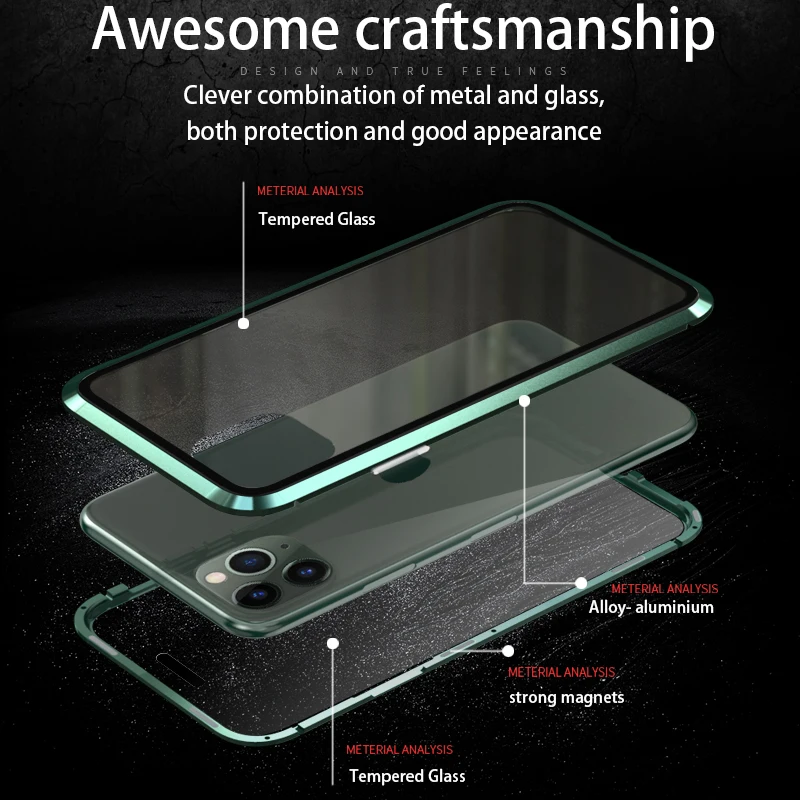 Online Double Sided Tempered Glass Magnetic Phone Case For iPhone 11 Pro Max 2019