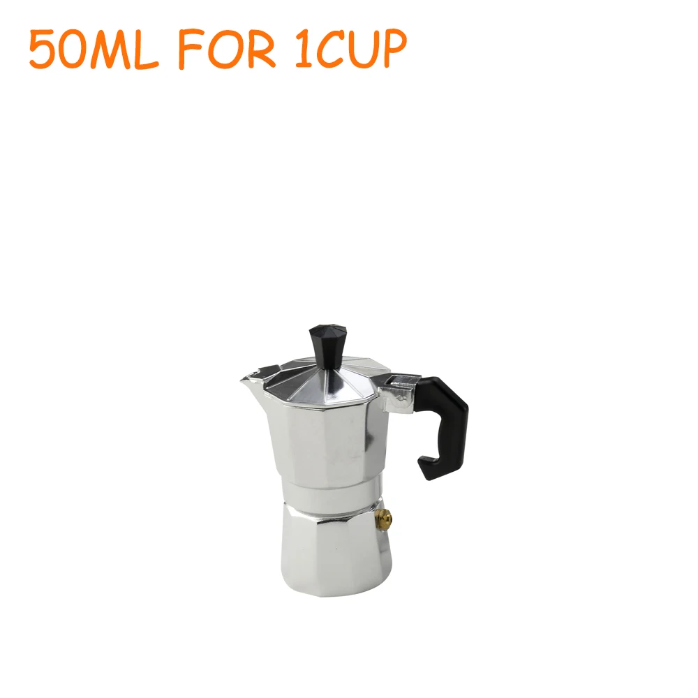 Новая Кофеварка из алюминия Mocha эспрессо Перколятор кофейник Moka чайник 1cup/3cup/6cup/9cup/12cup плита кофеварка - Цвет: 50ML FOR 1CUP