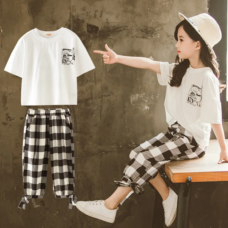 2019 летние комплекты одежды для девочек футболка с короткими рукавами +