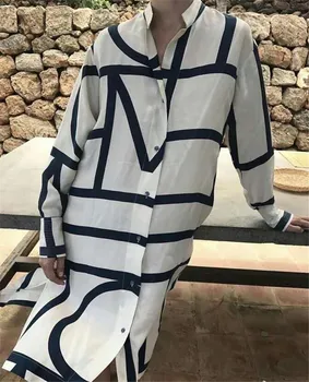 

Women Dress Swedish Irregular Striped Geometric Print Dress