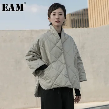 

[EAM] Black Big Size Short Cotton-padded Coat Long Sleeve Loose Fit Women Parkas Fashion Tide New Spring Autumn 2020 1H311