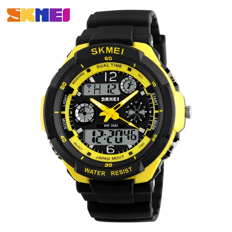 New Yellow L Adult SKMEI детские спортивные часы, модный светодиодный цифровой кварцевые часы для мальчиков и девочек, водонепроницаемые наручные часы 50 м, 1060 - Цвет: New Yellow L Adult