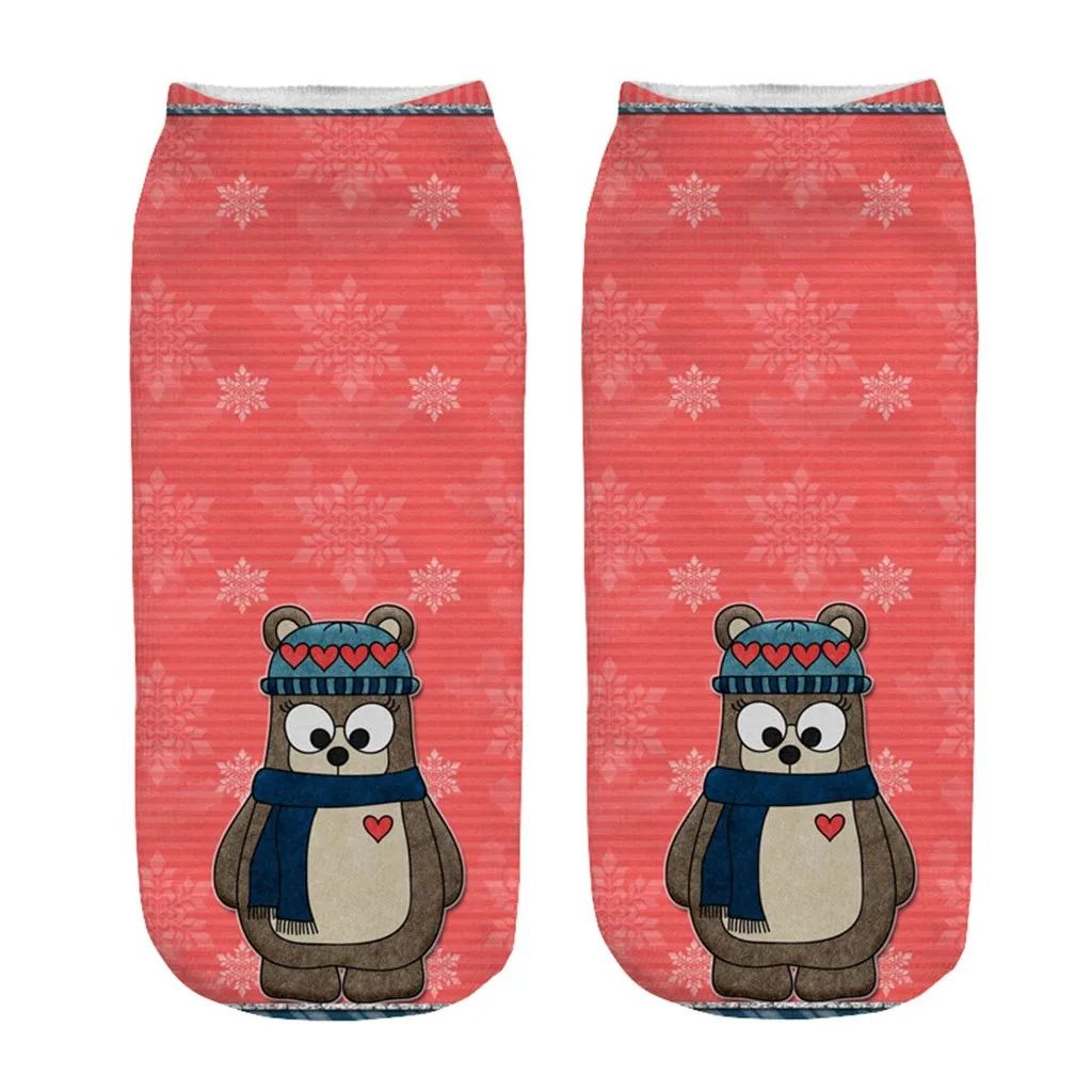 Christmas 3D printing women boat socks cute cartoon animal pattern fashion sports office floor socks autumn winter holiday gifts