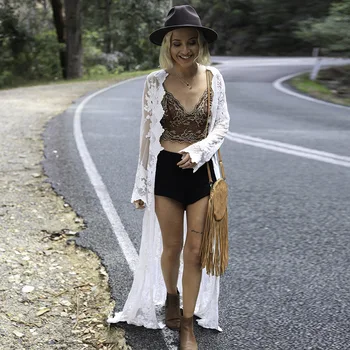 

Women's Summer Casual Hollow Out Cotton Beach Dress Lace Kimono Cardigan Cover Up