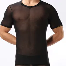 Мужская майка ультра-тонкая прозрачная футболка с коротким рукавом ледяной шелк дышащие топы Футболка Мужская Ночная рубашка сексуальная одежда для сна