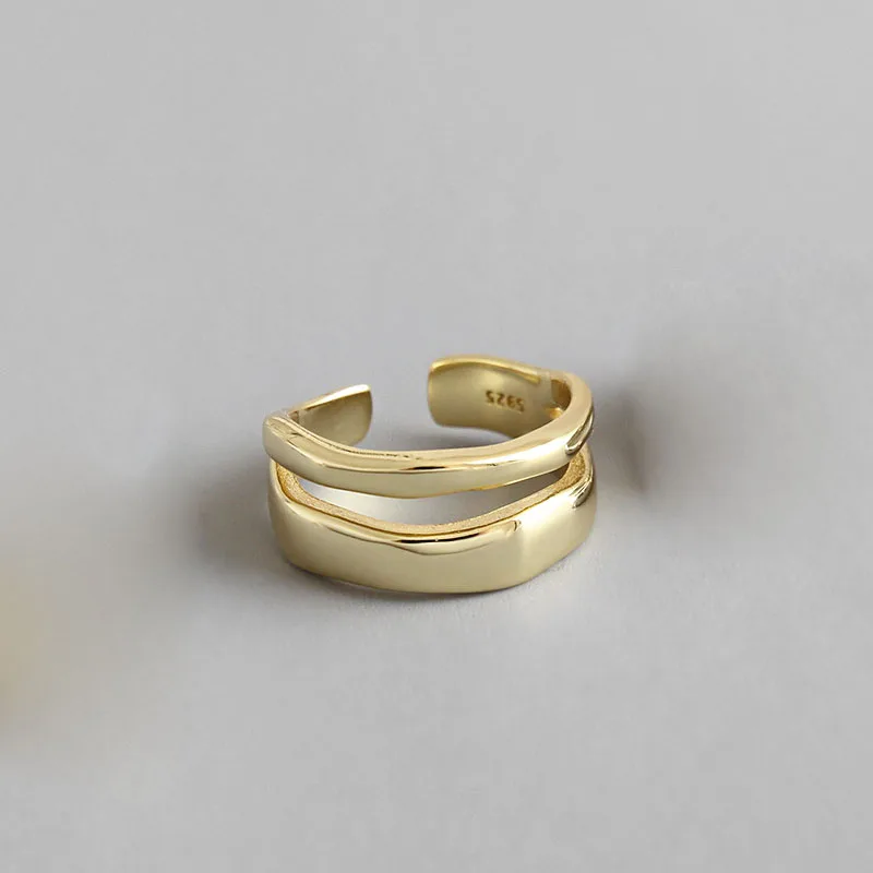 Silver Rings Silver Color Trendy Twist Two Circle Rings for Women Couple Simple Geometric Handmade Jewelry Adjustable