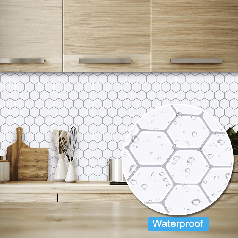 3D Self Adhesive Mosaic Wall Tile Sticker White Hexagon Style Wall Sticker E5O3 