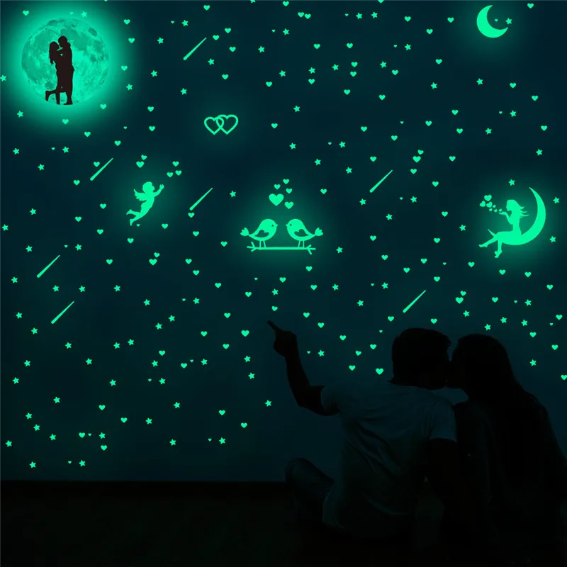 Luminous Unicorn Wall Stickers Glow In The Dark Stars Rainbow Unicorn Wall Decal For Kids Room Baby Bedroom Fluorescent Sticker 