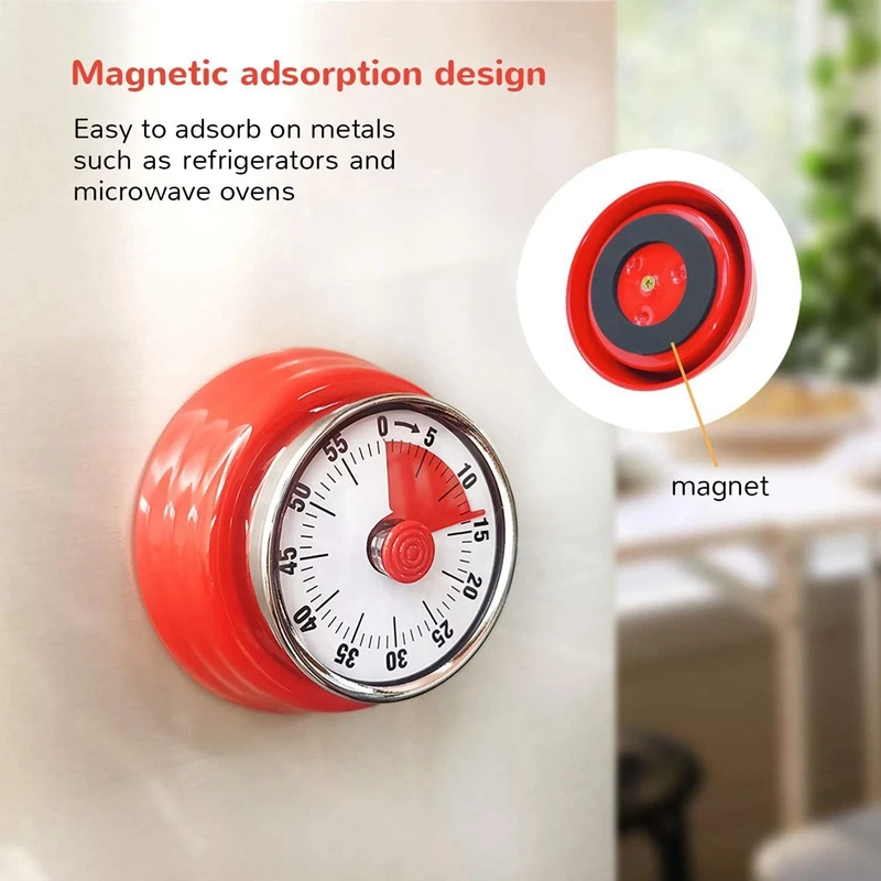2 Pack Kitchen Timer Mechanical Countdown Reminder Magnetic Cooking with Loud Alarm Kids Red and Yellow | Дом и сад