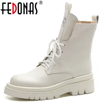 

FEDONAS 2020 Classic Design Women Winter Boots Cross Tied Genuine Leather Platform Thick Heels Pumps Party Working Shoes Woman