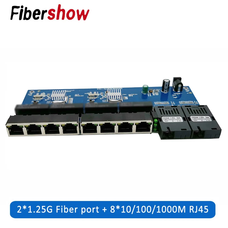 10/100/1000M Gigabit Ethernet switch Fiber Optical Media Converter PCBA 8 RJ45 UTP and 2 SC fiber Port  Board PCB 3KM 6 pieces