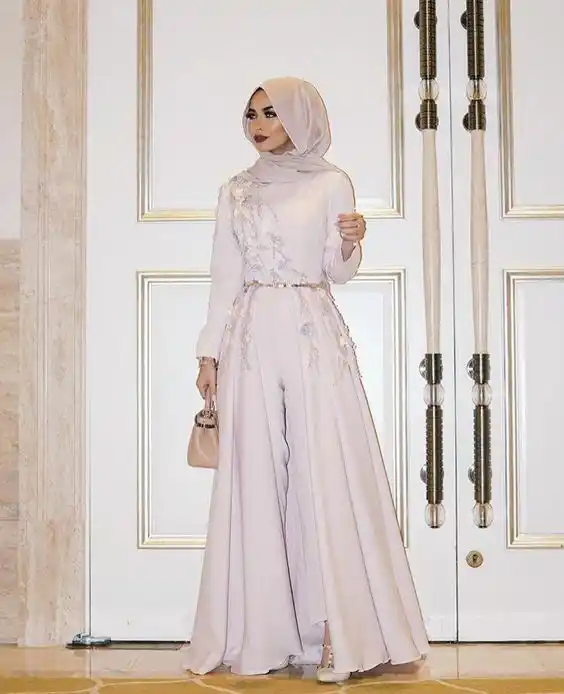 Ivory Long Sleeve Muslim Evening Dress 2020 Embroidery Robe Soiree Islamic Dubai Hijab Evening Gowns Pantsuit Formal Prom Dress Aliexpress