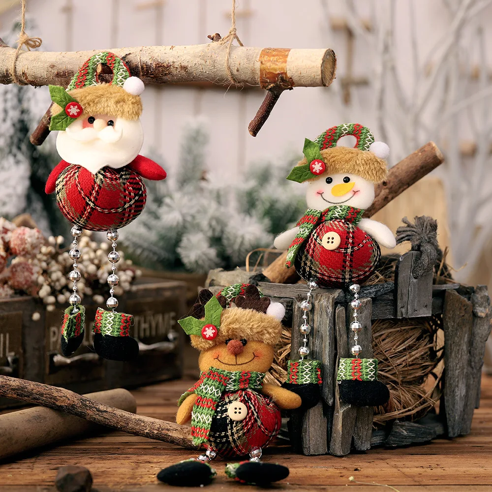 

2020 New Years Plaid Cloth Bead Leg Pendant Christmas Window Decoration Cartoon Doll Christmas Tree Hanging Decoration