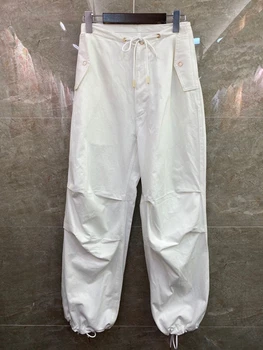 

2020 Spring and Summer New Women's Drawstring Lace-up Waist Hugging Decoration Solid Color All-match Trousers Casual Pants 601