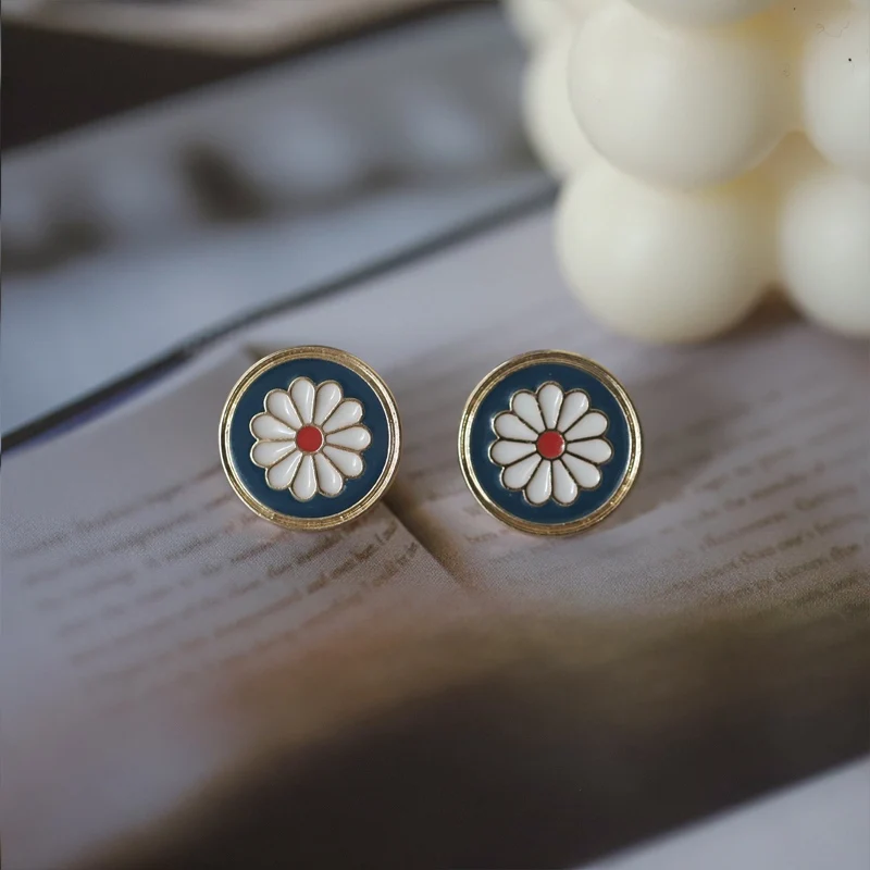 Fashion Cute Vintage Flower Enamel Square Round Glaze Hoop Earrings For Women Fashion Boucle d'oreille Brincos Jewelry