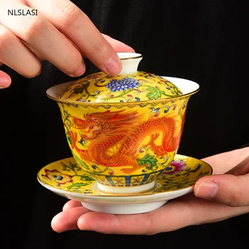 

Chinese Ceramic Gaiwan Teacup handmade Enamel Tea Tureen Boutique tea bowl Porcelain Teaware Accessories Drinkware