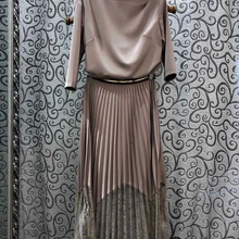 Ранняя Осенняя Новая женская короткая блузка с широким вырезом и длинными рукавами+ плиссированная юбка средней длины 902