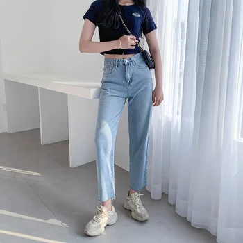 

Women's Pants Spring Summer High Waist Straight Jeans Plus Size Streetwear Light Blue Denim Jeans Pants Lady Trousers 2020 Hot