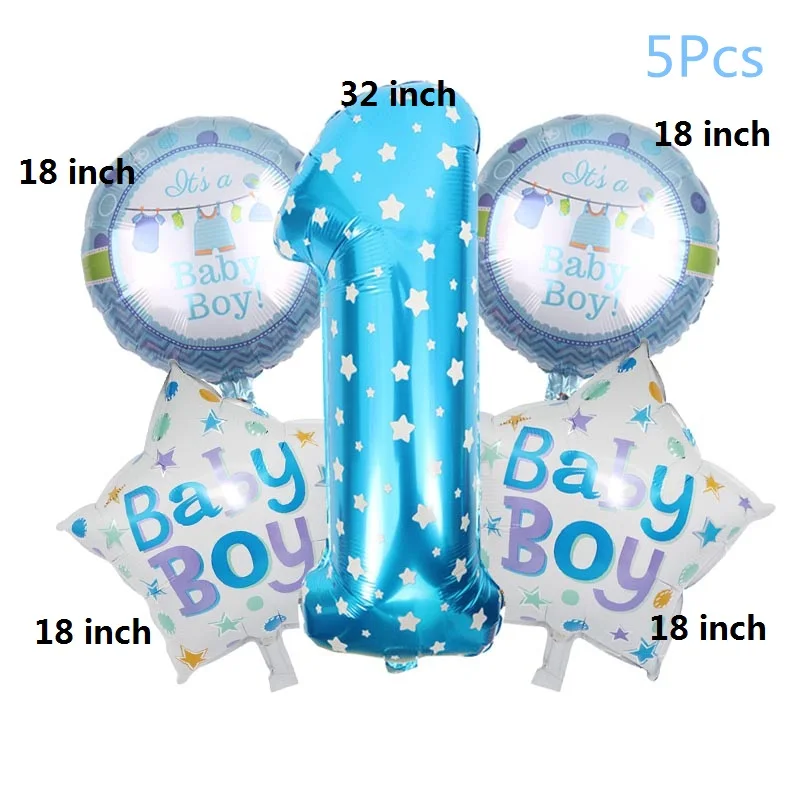 1st День рождения украшения я один год Дети баннер на день рождения воздушные шарики розового и голубого цвета для маленьких мальчиков и девочек 1 во-первых вечерние поставки - Цвет: ZY23S03-blue