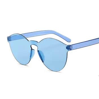 

New One Piece Rimless Lens Blue Sunglasses Women Transparent Plastic Glasses Style Sun Glasses Female Clear Candy Color Lady
