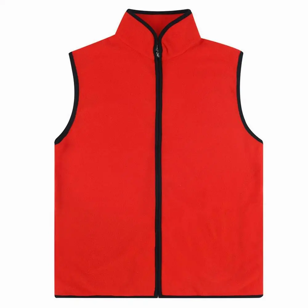 

Sleeveless Jacket Winter Full-Zip Fleece Vest Warm Stand Collar Spring Soft Solid Color Vest with Pockets 40P