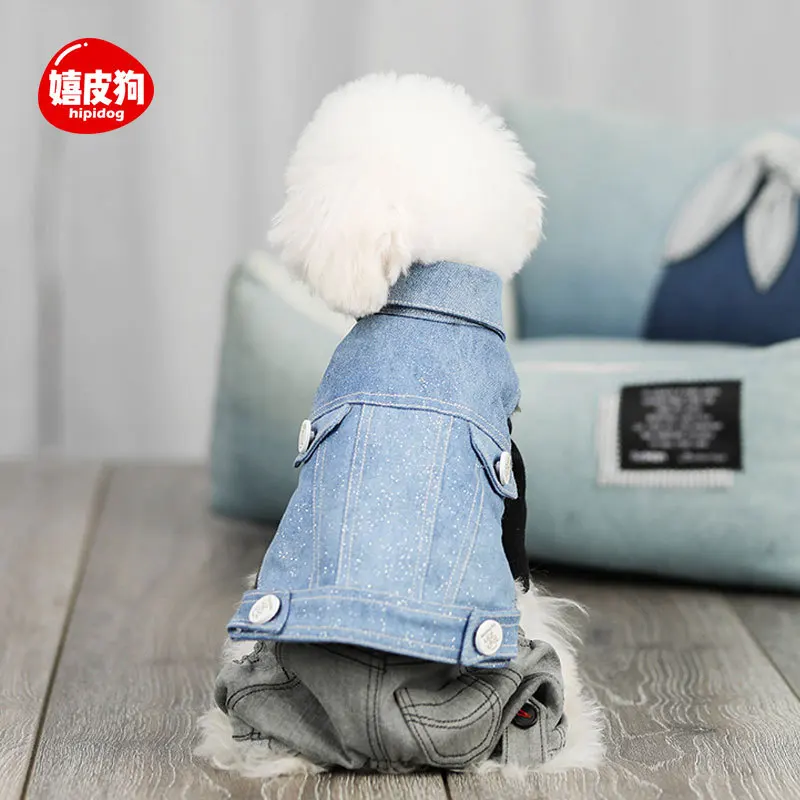 

Dog Clothes for Small Dogs Traje Perro Vestiti Cane Ubranko Dla Psa Honden Kleding Cool Punk Denim Vest Winter Thickened Warmth