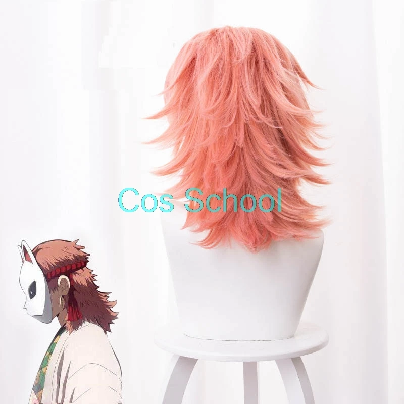 Cos School аниме Sabito парики Demon Slayer Kimetsu no Yaiba Косплей парики Sabito розовые короткие волосы на Хэллоуин парики