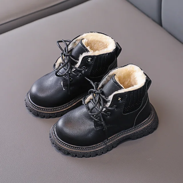 BJYL Kids Shoes for Girl Martin Boots Baby Boys Shoes Children Fashion Booties Leather Soft Bottom Non-slip Toddler Girls Boots Black 02(with plush)