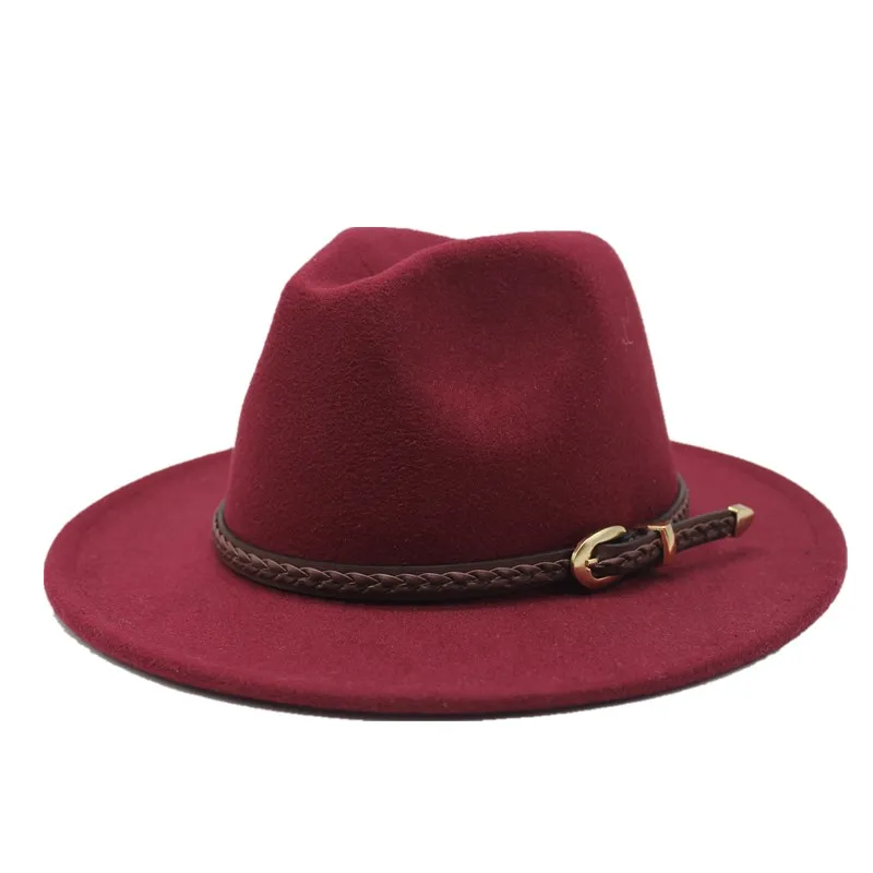 Wine red Seioum Fedoras Шляпы для женщин с широкими полями фетровая шляпа Женская твидовая армейская зеленая джаз шляпа женская зимняя элегантная шляпа-пирожок 14 цветов - Цвет: Wine red