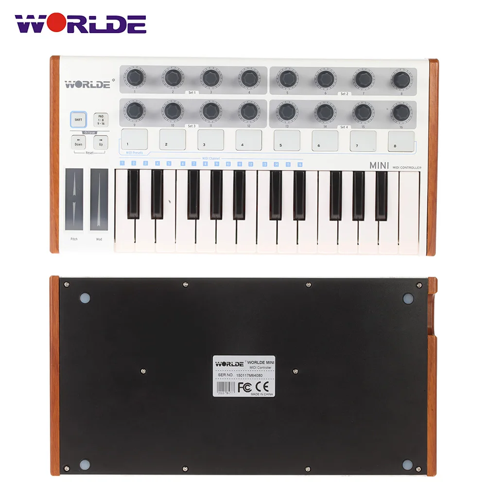 WORLDE ультра-Портативный Мини-профессиональные 25-ключ USB MIDI Drum и контроллер клавиатуры