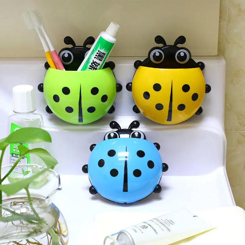 Ladybug Animal Insect Toothbrush Holder 1pcs Bathroom Cartoon Toothbrush Toothpaste Wall Suction Holder Rack Container Organizer For toothbrush holder bathroom storage rack