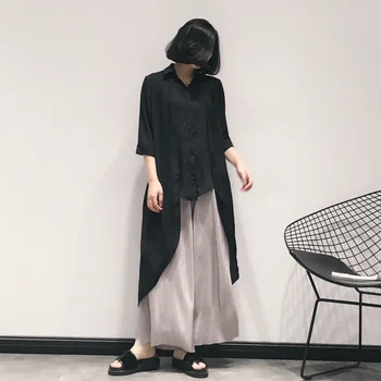 

2020 Summer New Fashion Street Design Loose Solid Casual Half Sleeve Fake Two-Piece Turn Down Collar Women's Thin Chiffon Shirt