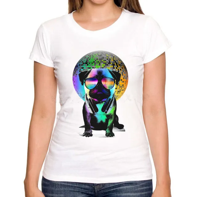 Новинка 2017 года Женская диско/Музыка мопс 3d футболка с принтом модные короткий