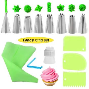 

14Pcs/Set Reusable Icing Piping Nozzles Set Pastry Bag Scraper Flower Cream Tips Converter Baking Cup DIY Cake Decorating Tools